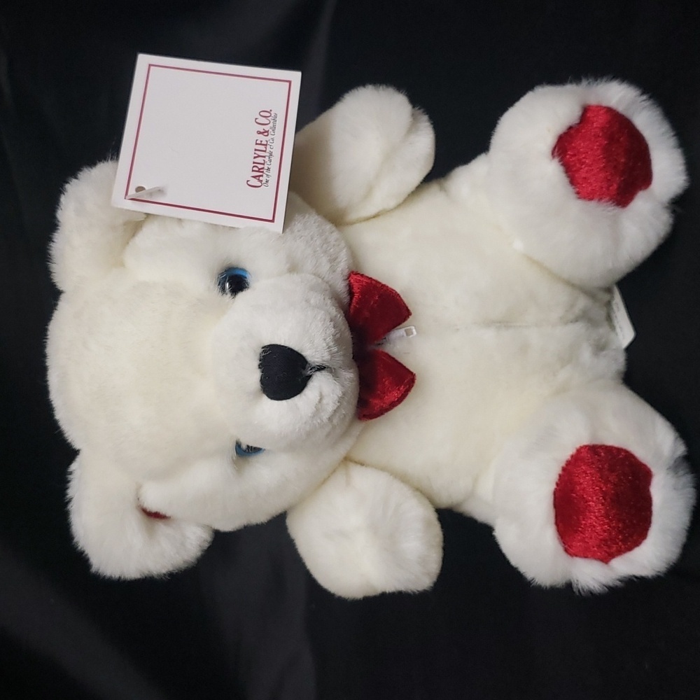 Carlyle & Co. NWT Zippered Tummy White Teddy Bear with Red Details